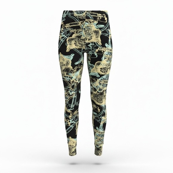LuLaRoe Pants - LuLaRoe Tall Curvy Leggings Black Yellow Mint Vintage Rotary Telephone Print TC